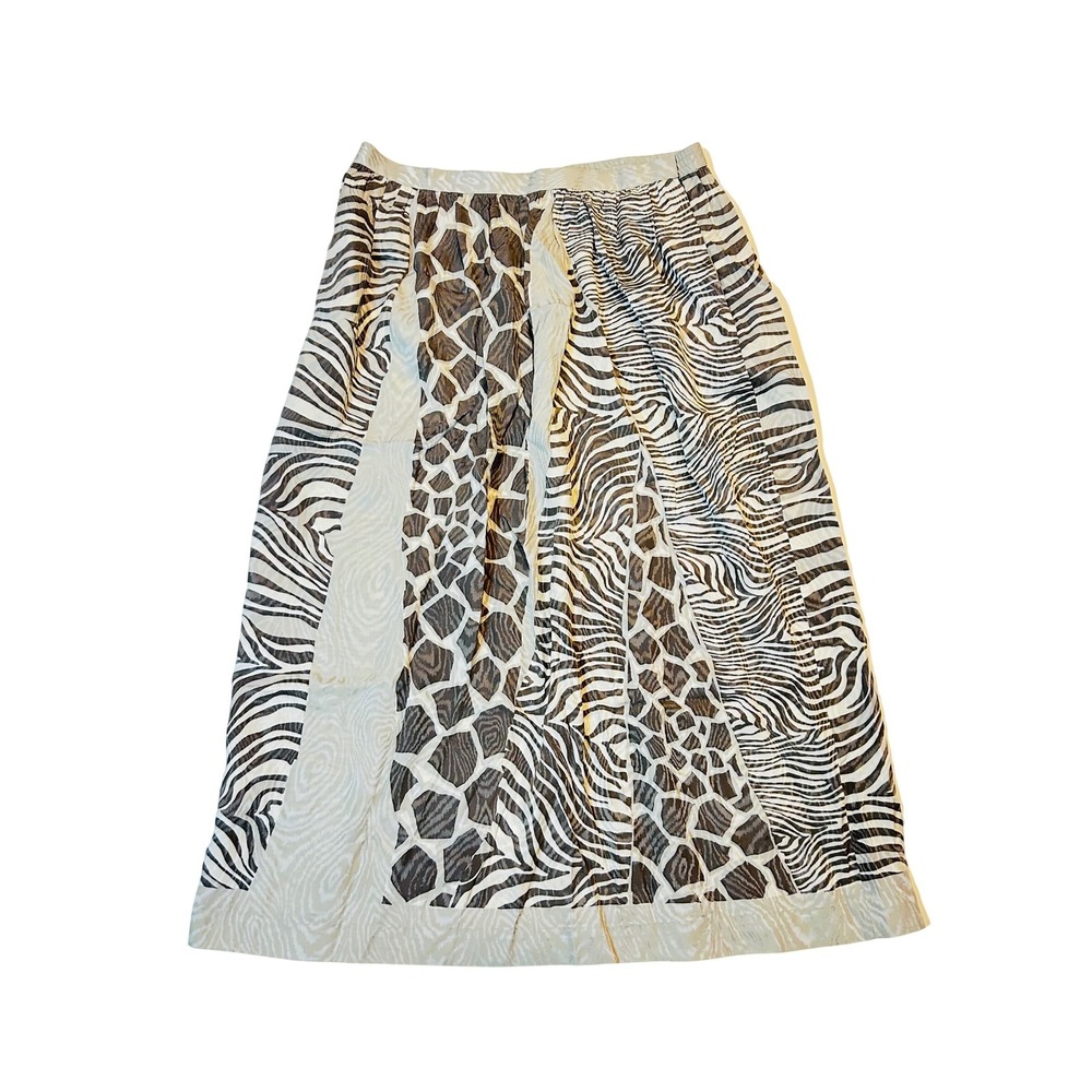 VTG Anne Crimmins UMI Collection womens silk Boho zebra print skirt Aline 12 tan